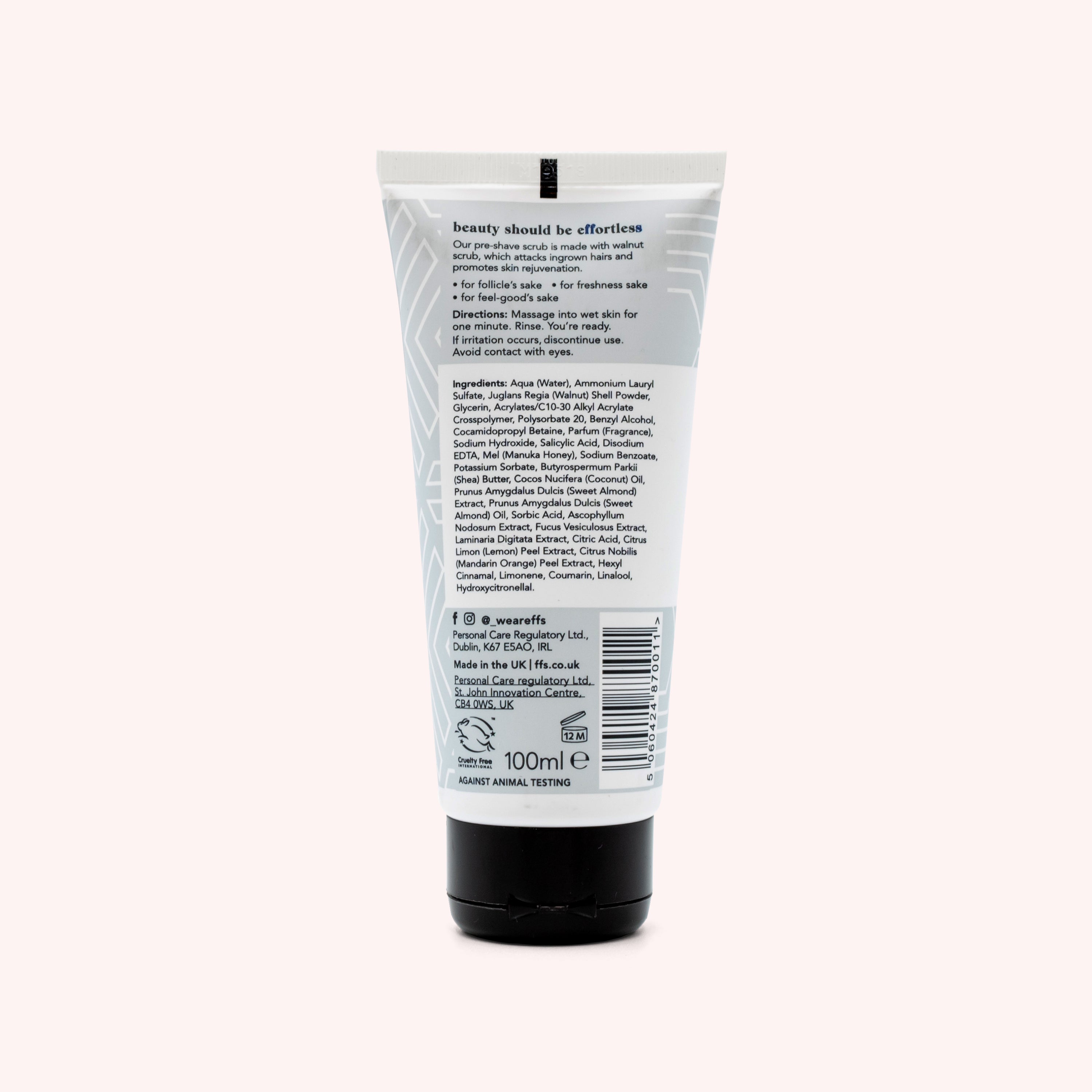 Cleansing Exfoliating Body Scrub back of bottle by FFS Beauty