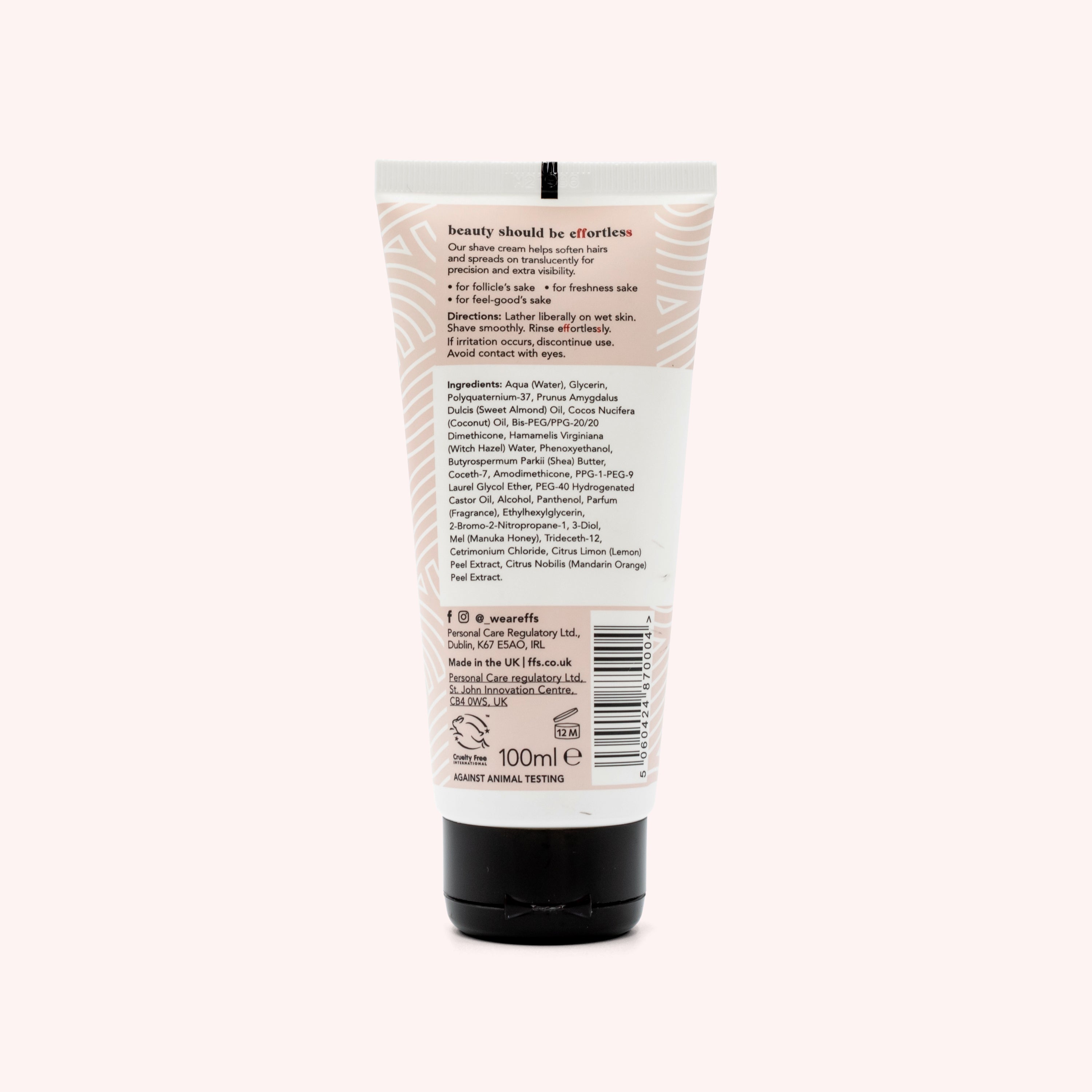 Moisture Rich Shave Cream back of bottle by FFS Beauty
