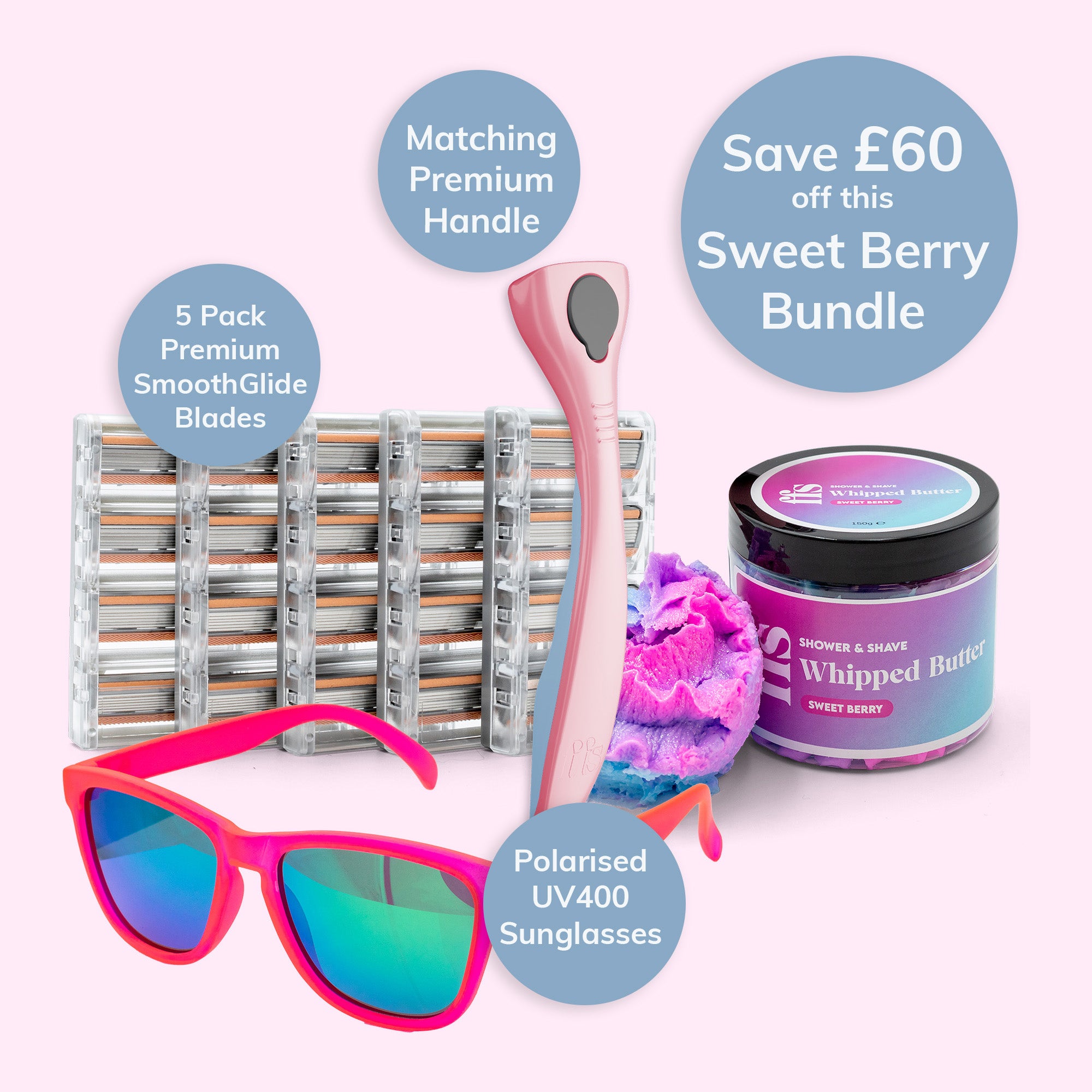 5 Blade Pack - Free Handle, Free Whipped Butter, & Free Pink Sunglasses (Worth 107.65)