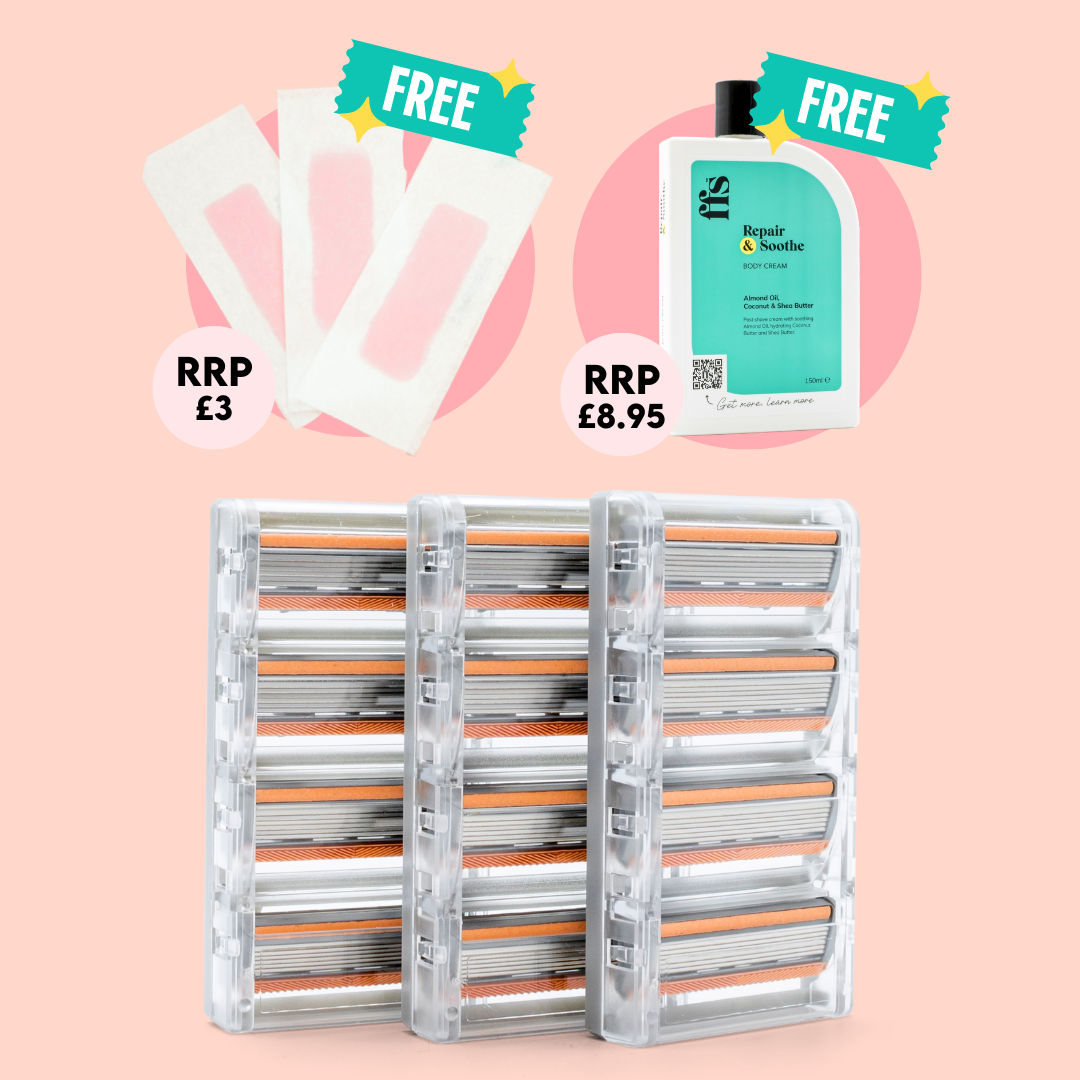 12 Blade Pack + FREE Wax Strips + FREE Body Cream 150ml (no subscription required)